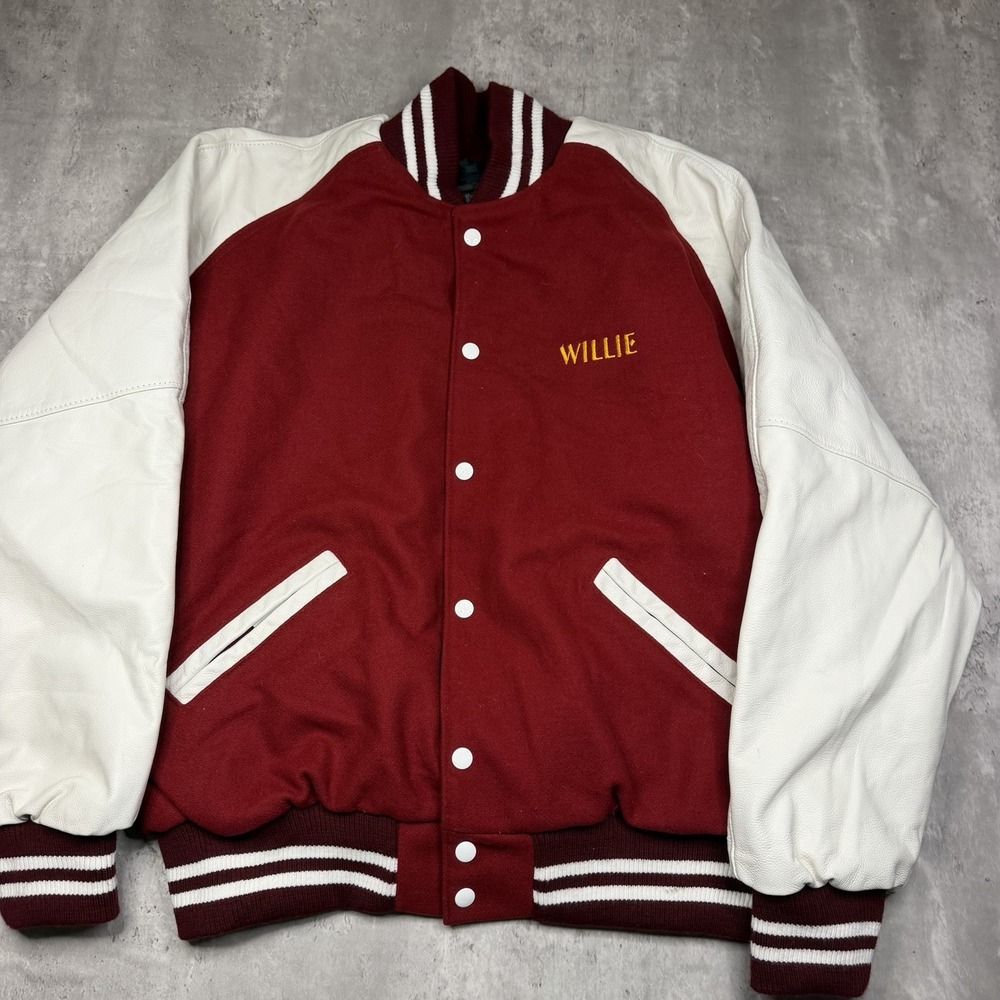 Vintage Rennoc Varsity Bomber Jacket Red White Racing Embroidery Wool Mens Large